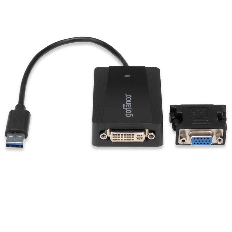Gofanco USB 3.0 to DVI Adapter for Multiple Monitors - Up to 2048x1152, Windows & macOS, DisplayLink Chip, Includes DVI-to-VGA Adapter - Image 1